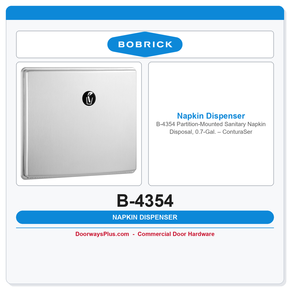 Bobrick B-4354 Partition-Mounted Sanitary Napkin Disposal, 0.7-Gal. – ConturaSeries