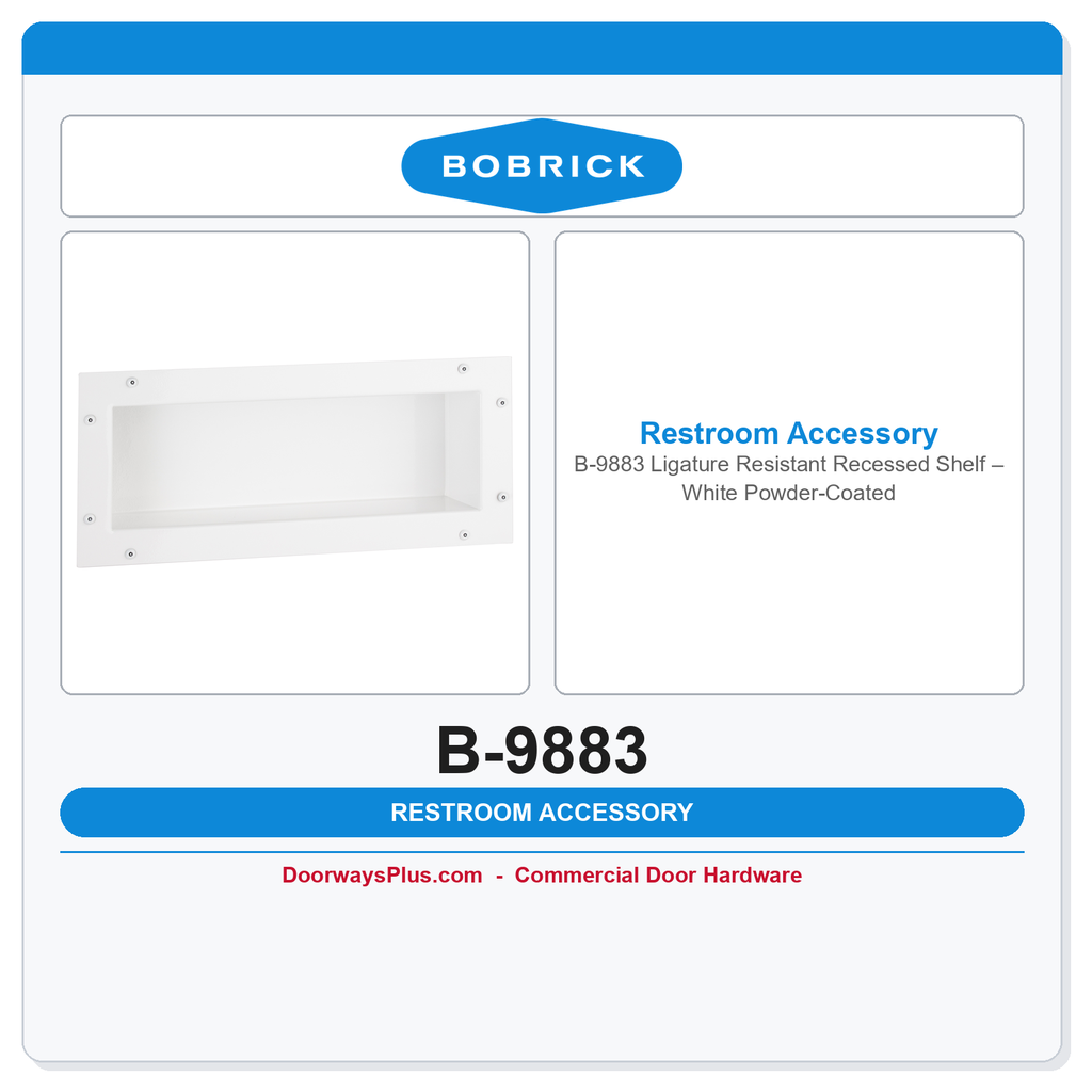 Bobrick B-9883 Ligature Resistant Recessed Shelf – White Powder-Coated