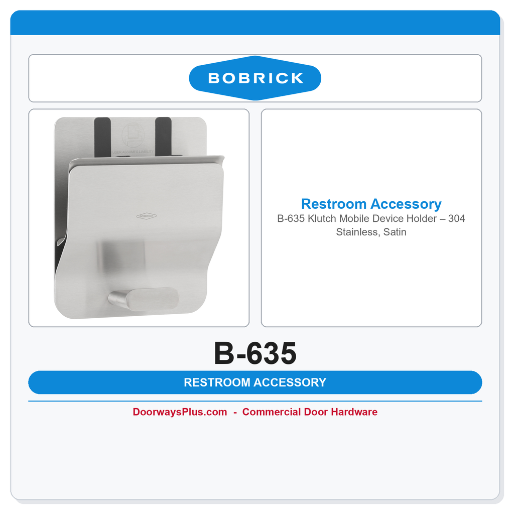 Bobrick B-635 Klutch Mobile Device Holder – 304 Stainless, Satin