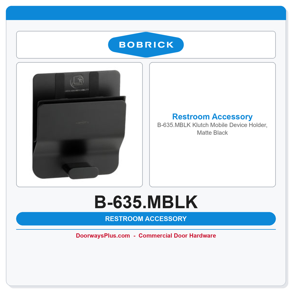 Bobrick B-635.MBLK Klutch Mobile Device Holder, Matte Black