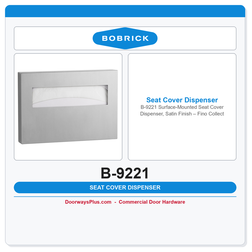 Bobrick B-9221 Surface-Mounted Seat Cover Dispenser, Satin Finish – Fino Collection