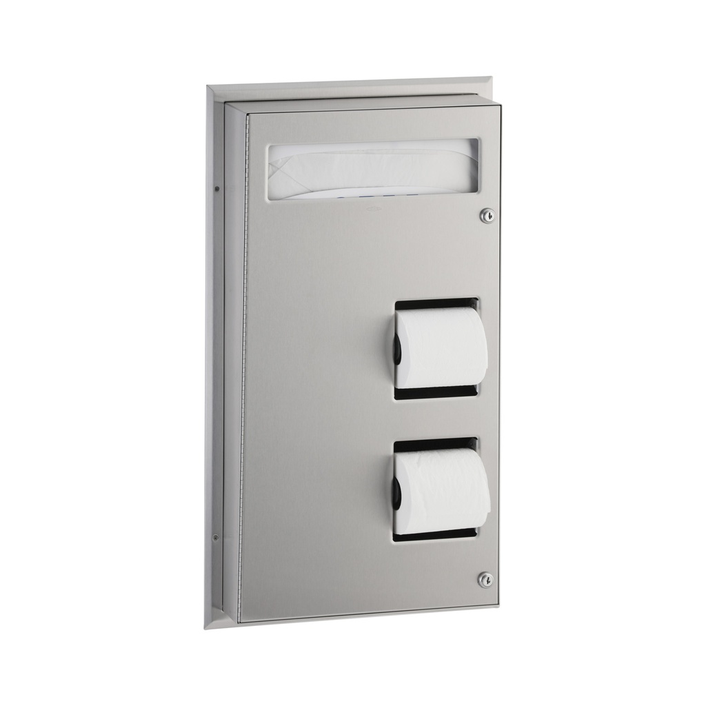 Bobrick B-347 Partition-Mounted Toilet Seat Cover Dispenser and Dual-Roll Dispenser