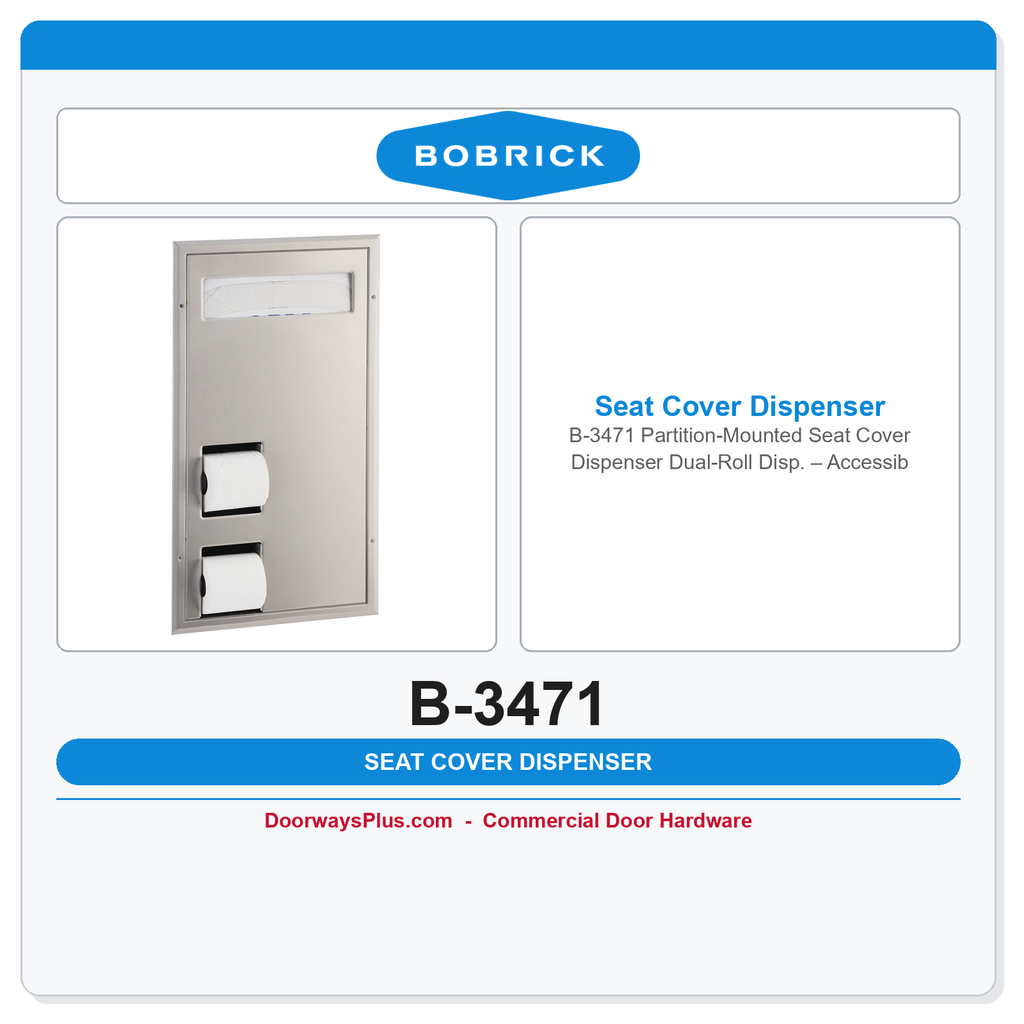 Bobrick B-3471 Partition-Mounted Seat Cover Dispenser Dual-Roll Disp. – Accessible Design