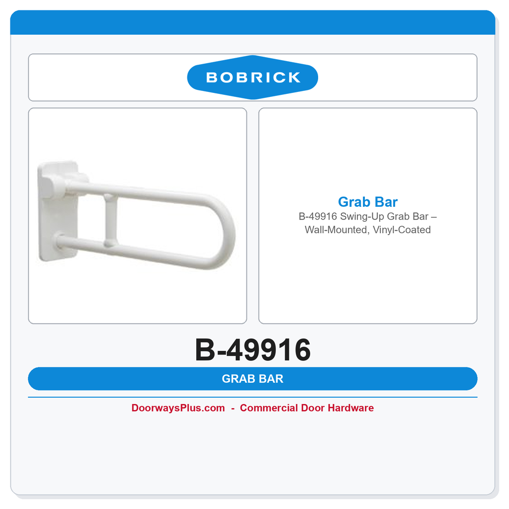 Bobrick B-49916 Swing-Up Grab Bar – Wall-Mounted, Vinyl-Coated