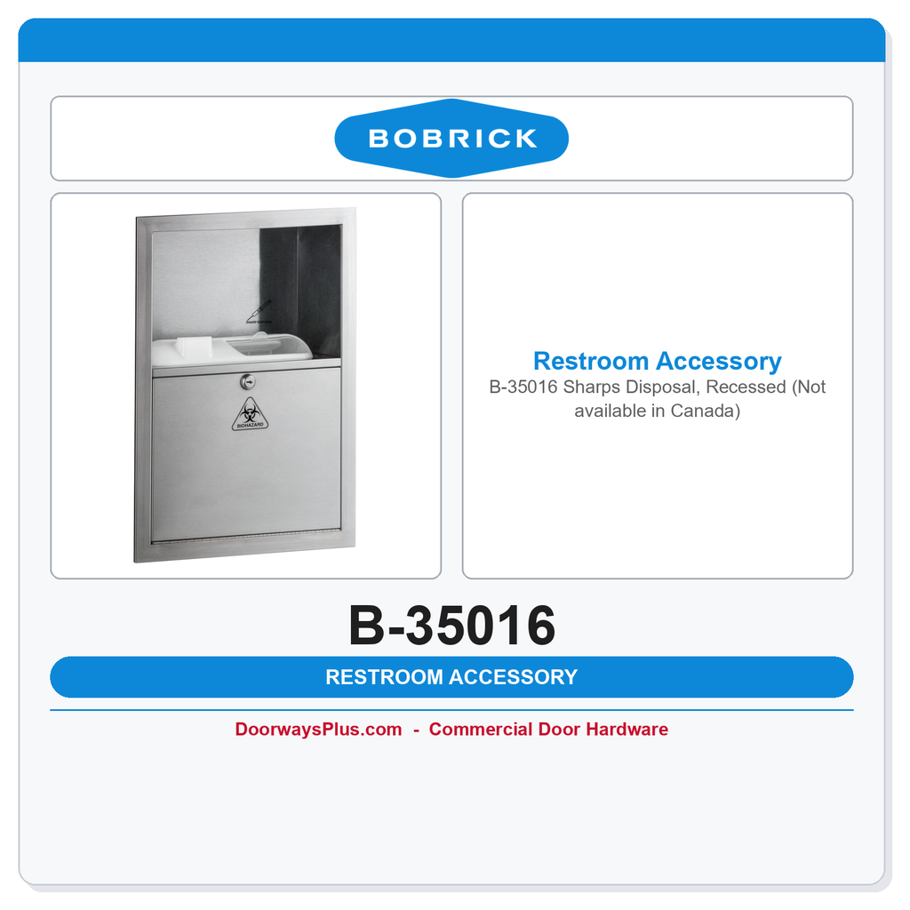 Bobrick B-35016 Sharps Disposal, Recessed (Not available in Canada)