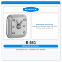 Bobrick B-983 Surface-Mounted Clothes Hook, Front Mounting, Vandal & Ligature Resistant