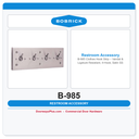 Bobrick B-985 Clothes Hook Strip – Vandal & Ligature Resistant, 4-Hook, Satin SS