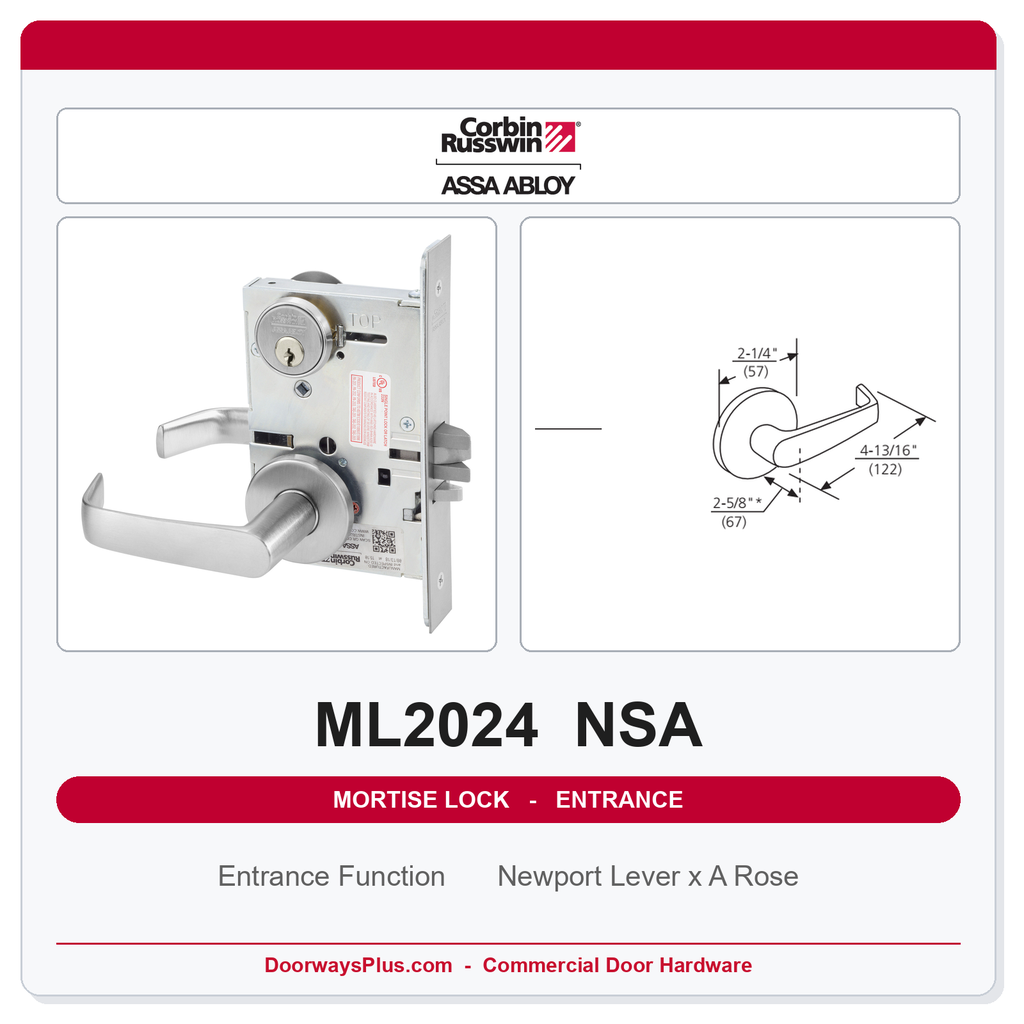 Corbin Russwin ML2024 NSA Entrance or Storeroom Mortise Lockset | Grade 1 Commercial