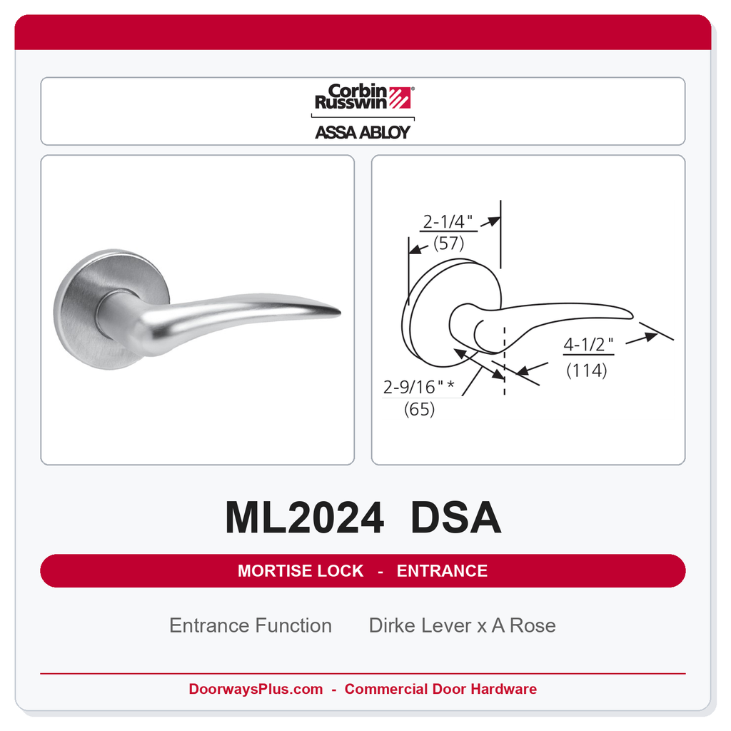 Corbin Russwin ML2024 DSA Entrance or Storeroom Mortise Lockset | Grade 1 Commercial