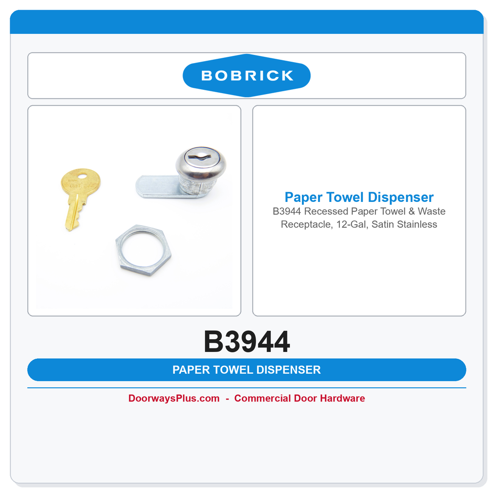 Bobrick B3944 Recessed Paper Towel & Waste Receptacle, 12-Gal, Satin Stainless