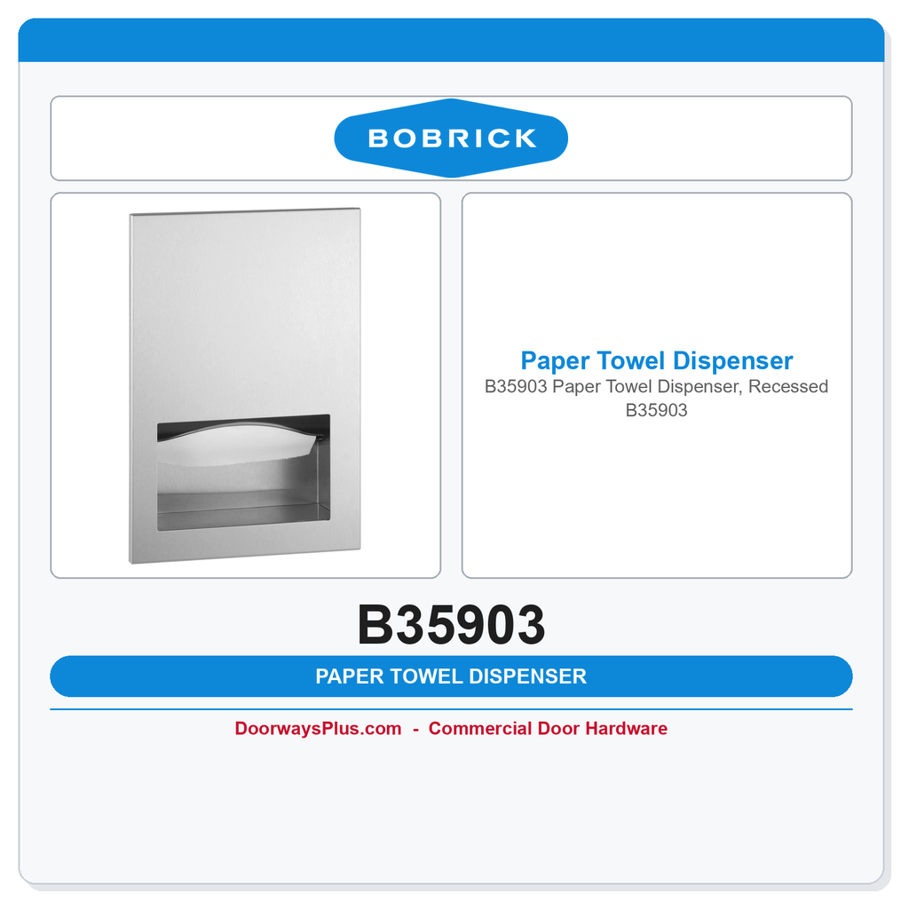 Bobrick B35903 Paper Towel Dispenser, Recessed B35903