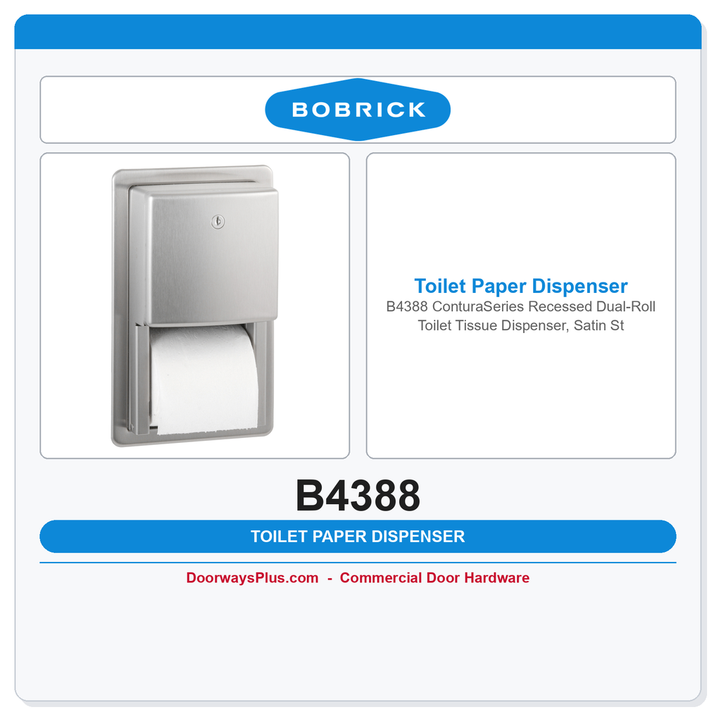 Bobrick B4388 ConturaSeries Recessed Dual-Roll Toilet Tissue Dispenser, Satin Stainless
