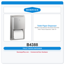 Bobrick B4388 ConturaSeries Recessed Dual-Roll Toilet Tissue Dispenser, Satin Stainless