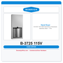 Bobrick B-3725 115V ADA Hand Dryer, Recessed, Stainless Steel – 115V