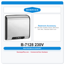 Bobrick B-7128 230V QuietDry Series, ADA Dryer, Surf.-Mtd., Stainless Steel Cover– 230V