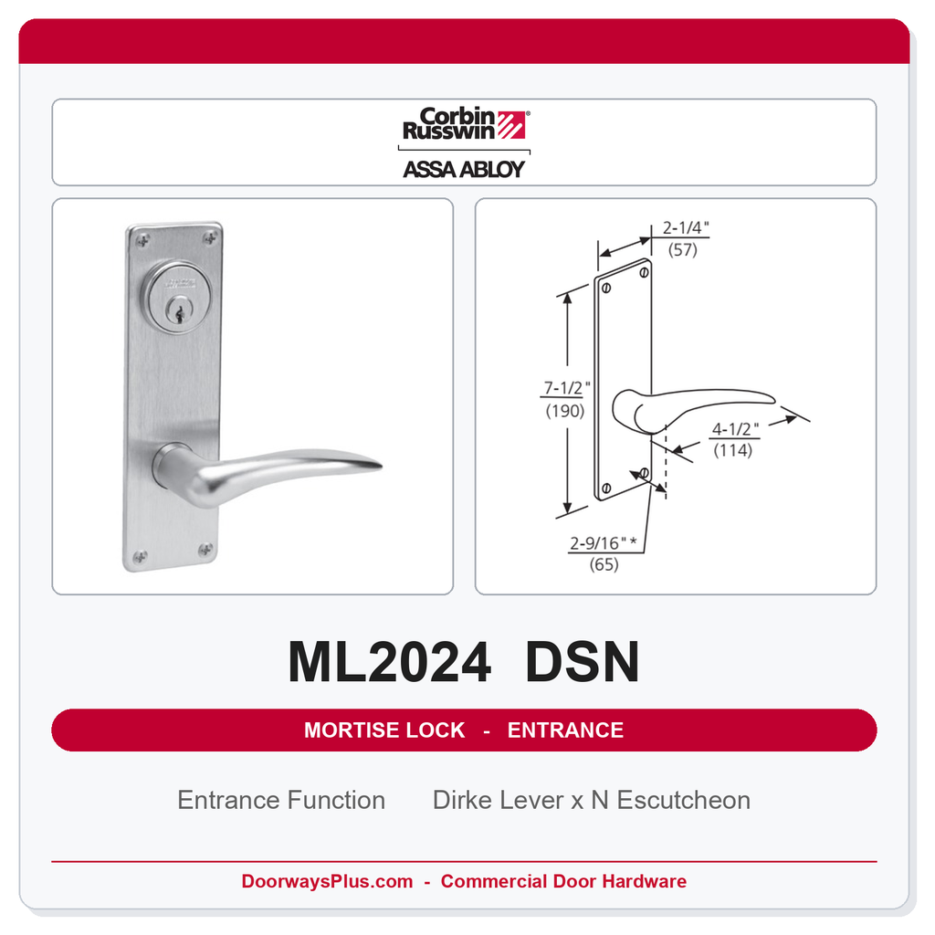 Corbin Russwin ML2024 DSN Entrance or Storeroom Mortise Lockset | Grade 1 Commercial