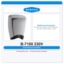 Bobrick B-7188 230V QuietDry Series, ADA Dryer, Surf.-Mtd., White Chrome – 230V