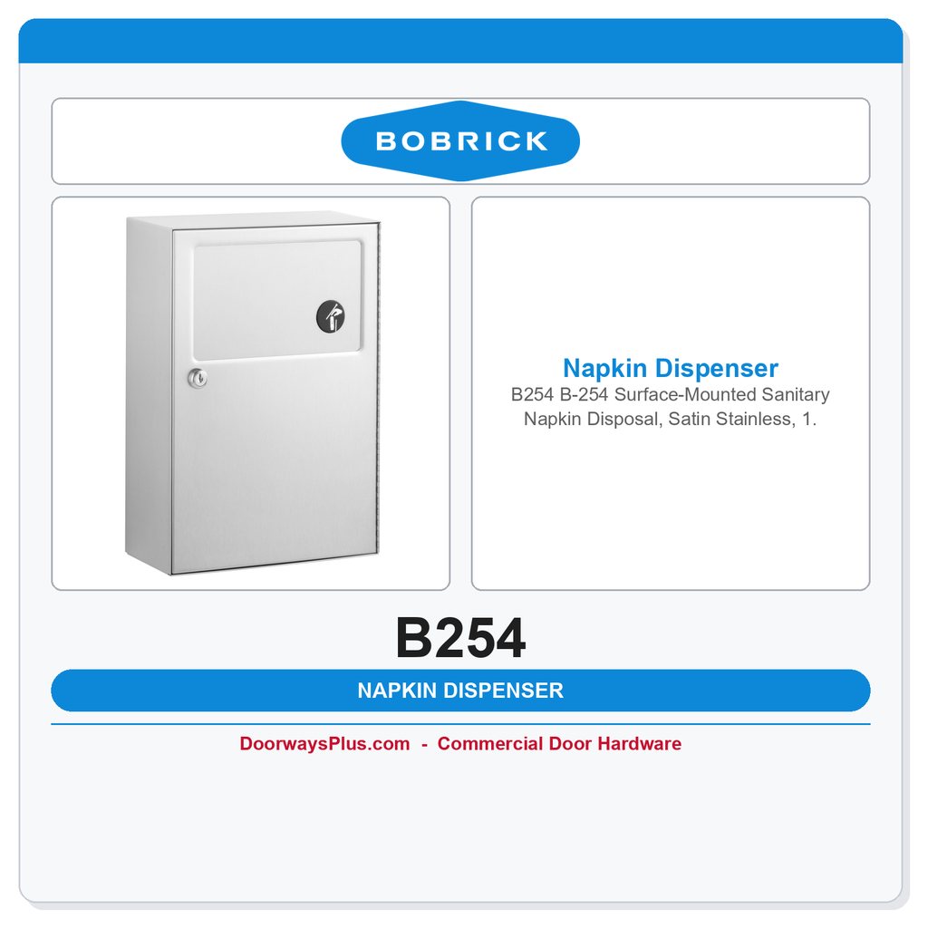 Bobrick B254 B-254 Surface-Mounted Sanitary Napkin Disposal, Satin Stainless, 1.3 Gal