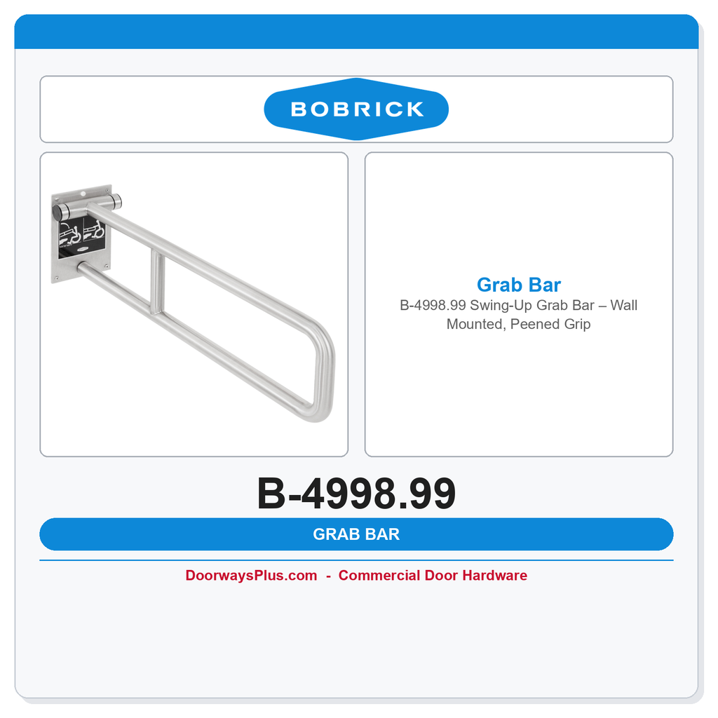 Bobrick B-4998.99 Swing-Up Grab Bar – Wall Mounted, Peened Grip