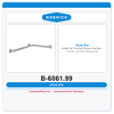 Bobrick B-6861.99 Two-Wall Shower Grab Bar – 15-7/8" x 30-7/8", Peened Grip