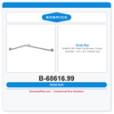 Bobrick B-68616.99 2-Wall Tub/Shower, Compt. Grab Bar – 24" x 36", Peened Grip