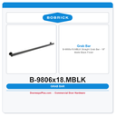 Bobrick B-9806x18.MBLK Straight Grab Bar - 18" Matte Black Finish