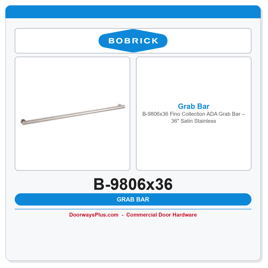 Bobrick B-9806x36 Fino Collection ADA Grab Bar – 36" Satin Stainless
