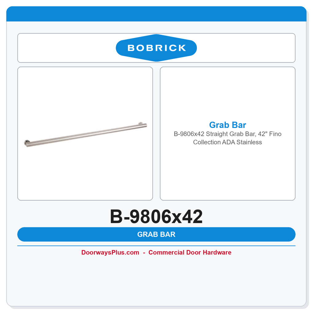 Bobrick B-9806x42 Straight Grab Bar, 42" Fino Collection ADA Stainless