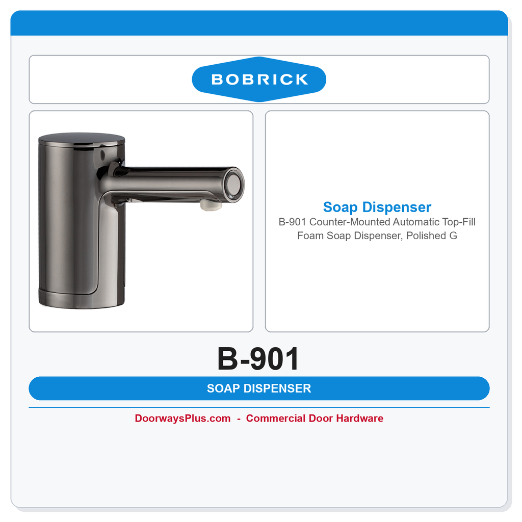 Bobrick B-901 Counter-Mounted Automatic Top-Fill Foam Soap Dispenser, Polished Graphite