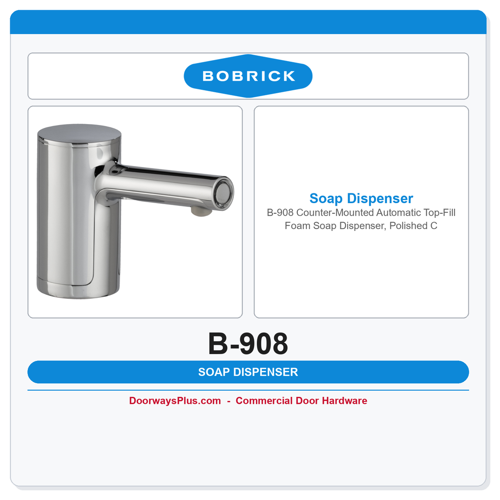 Bobrick B-908 Counter-Mounted Automatic Top-Fill Foam Soap Dispenser, Polished Chrome