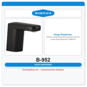 Bobrick B-952 Counter-Mounted Automatic Top-Fill Liquid Soap Dispenser, Matte Black