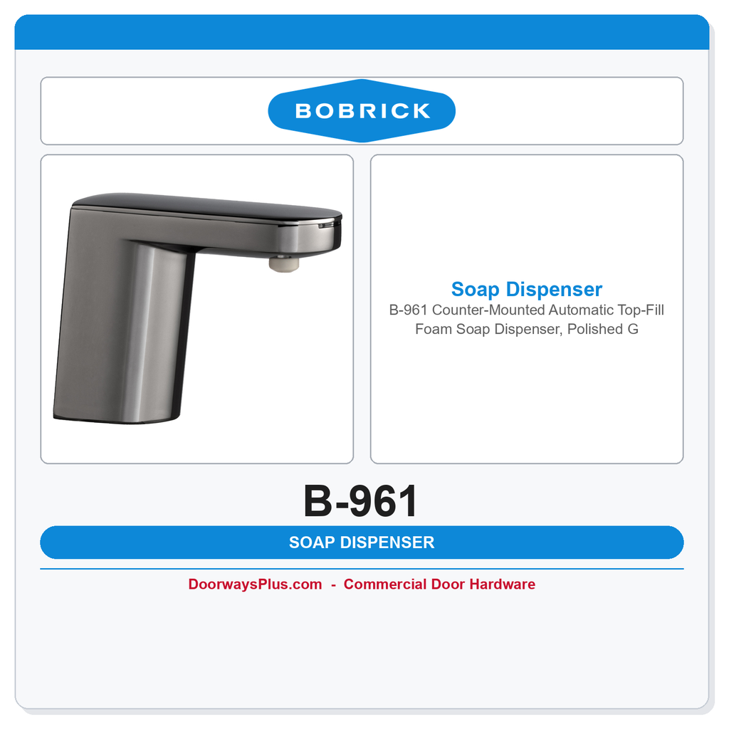 Bobrick B-961 Counter-Mounted Automatic Top-Fill Foam Soap Dispenser, Polished Graphite