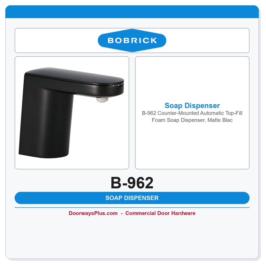 Bobrick B-962 Counter-Mounted Automatic Top-Fill Foam Soap Dispenser, Matte Black