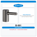 Bobrick B-991 Counter-Mounted Automatic Top-Fill Liquid Soap Dispenser, Polished Graphite