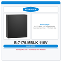 Bobrick B-7179.MBLK 115V Surface-Mounted Automatic Hand Dryer – 115V, Matte Black