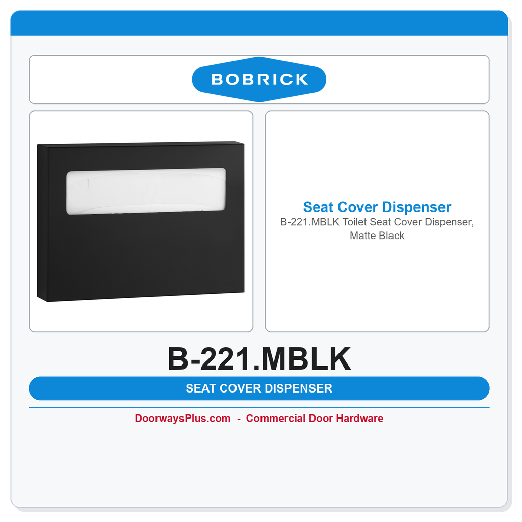 Bobrick B-221.MBLK Toilet Seat Cover Dispenser, Matte Black