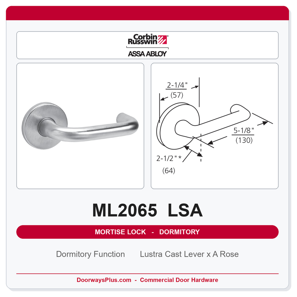 Corbin Russwin ML2065 LSA Dormitory or Entrance Mortise Lockset | Grade 1 Commercial