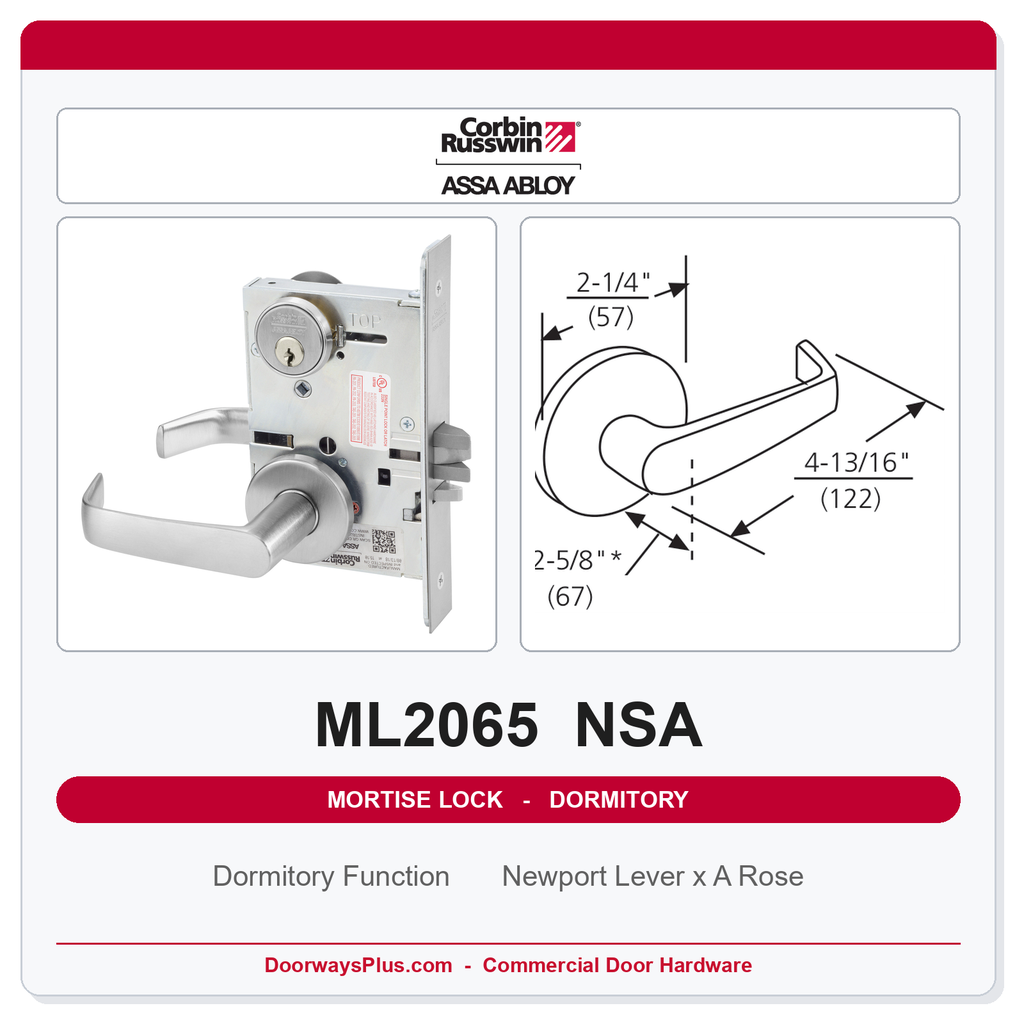 Corbin Russwin ML2065 NSA Dormitory or Entrance Mortise Lockset | Grade 1 Commercial