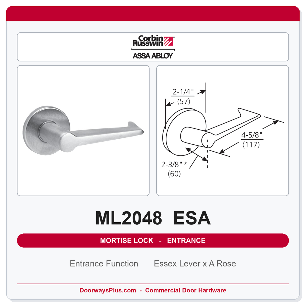 Corbin Russwin ML2048 ESA Entrance or Apartment Mortise Lockset | Grade 1 Commercial