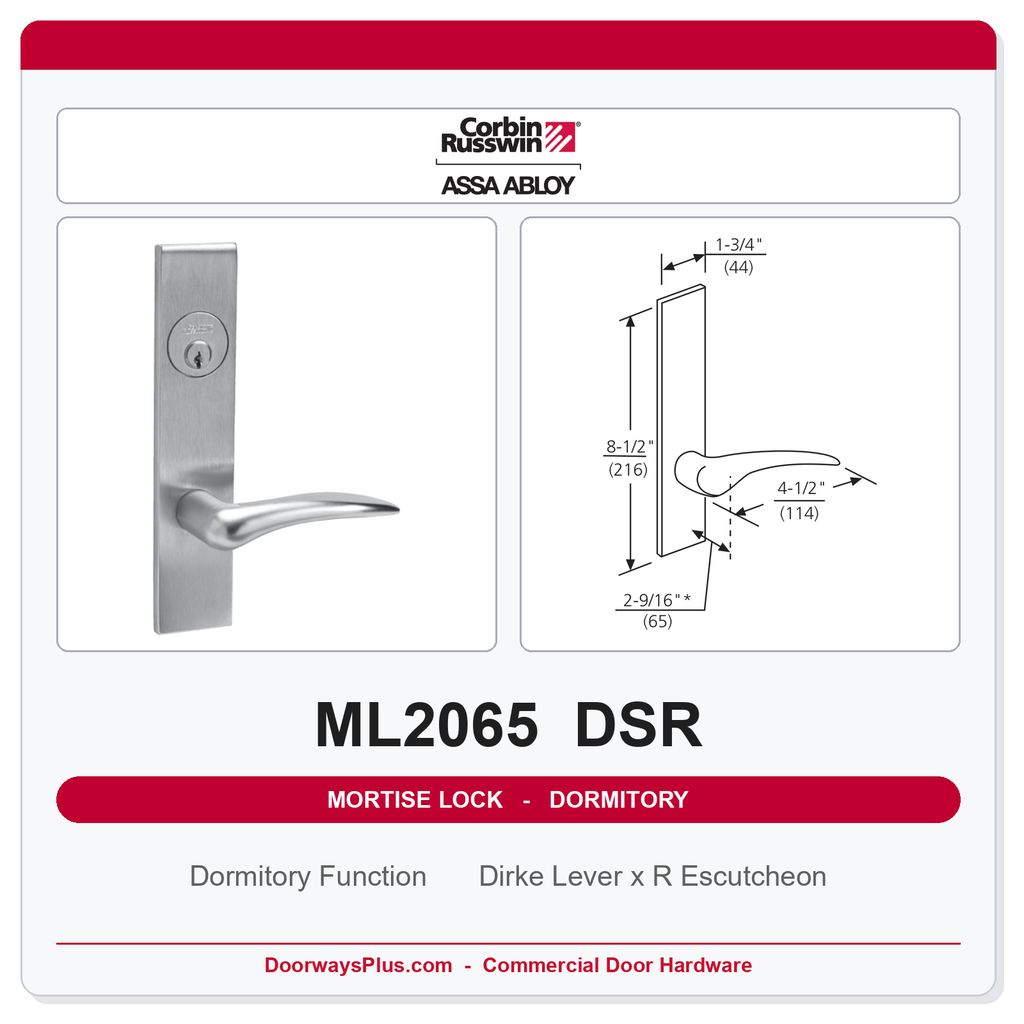 Corbin Russwin ML2065 DSR Dormitory or Entrance Mortise Lockset | Grade 1 Commercial