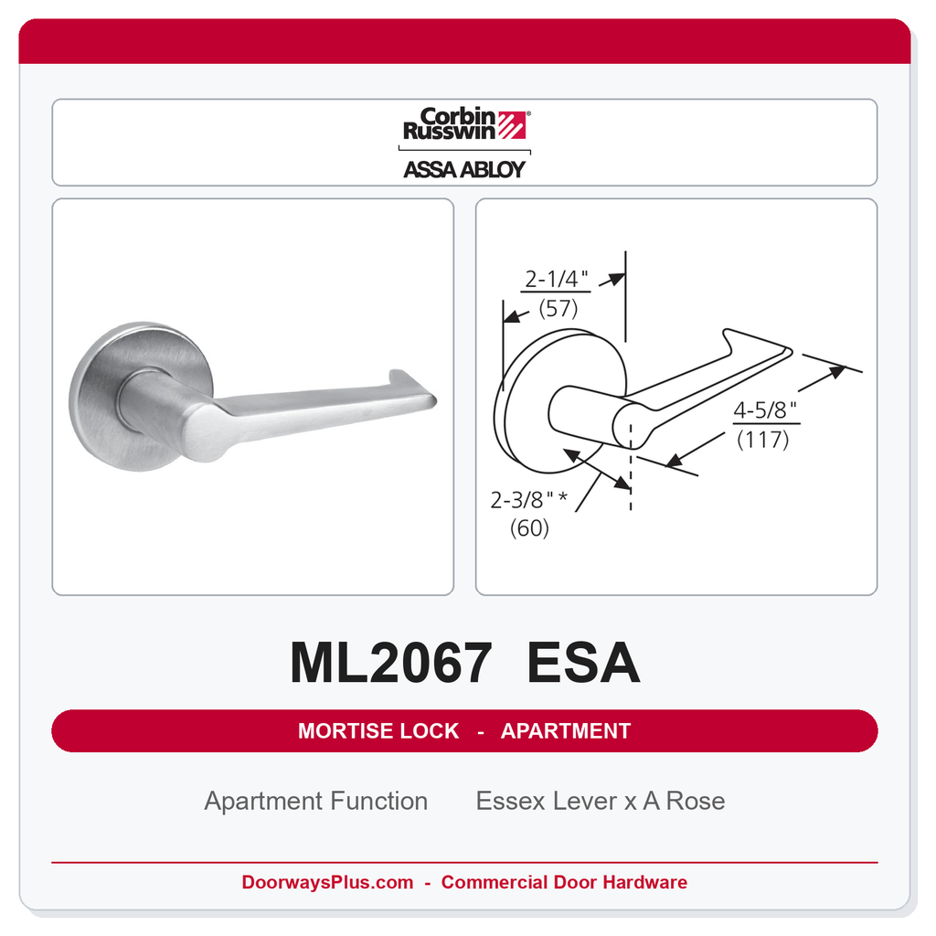 Corbin Russwin ML2067 ESA Apartment or Dormitory Mortise Lockset | Grade 1 Commercial
