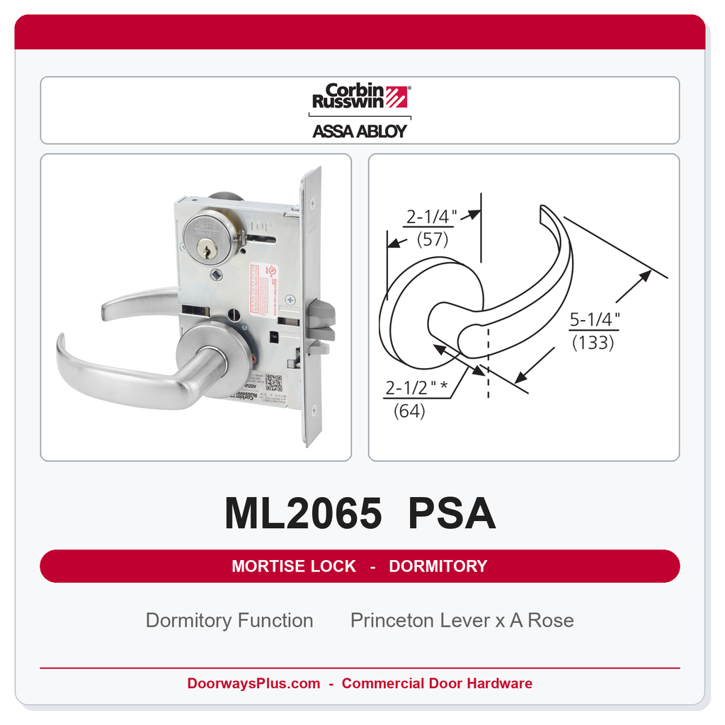 Corbin Russwin ML2065 PSA Dormitory or Entrance Mortise Lockset | Grade 1 Commercial