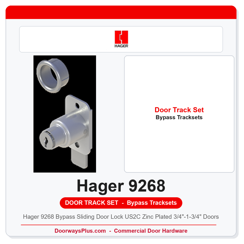 Hager 9268 Bypass Sliding Door Lock US2C Zinc Plated 3/4"-1-3/4" Doors