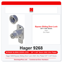 Hager 9268 Bypass Sliding Door Lock US2C Zinc Plated 3/4"-1-3/4" Doors