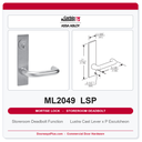 Corbin Russwin ML2049 LSP Storeroom Deadbolt Mortise Lockset | Grade 1 Commercial