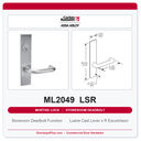 Corbin Russwin ML2049 LSR Storeroom Deadbolt Mortise Lockset | Grade 1 Commercial