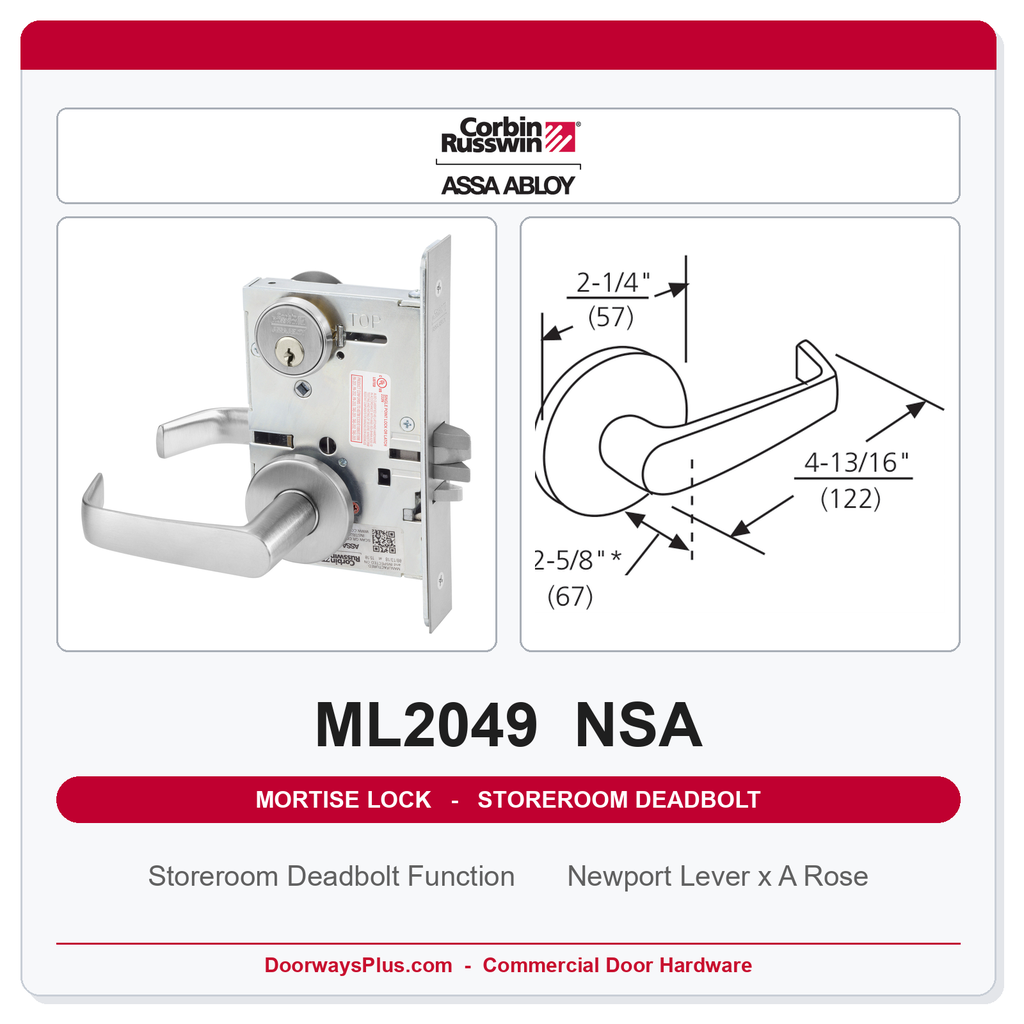 Corbin Russwin ML2049 NSA Storeroom Deadbolt Mortise Lockset | Grade 1 Commercial