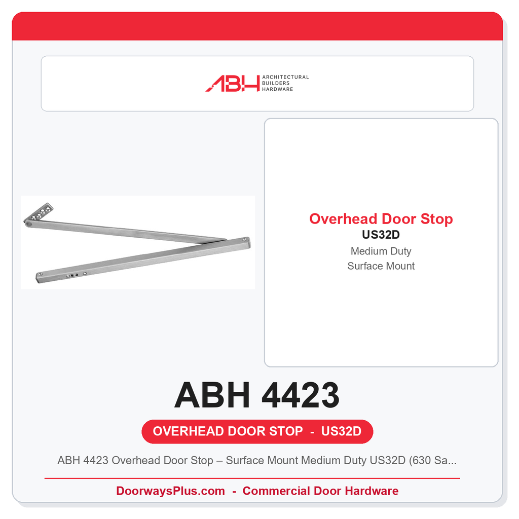 ABH 4423 Overhead Door Stop – Surface Mount Medium Duty US32D (630 Satin Stainless)