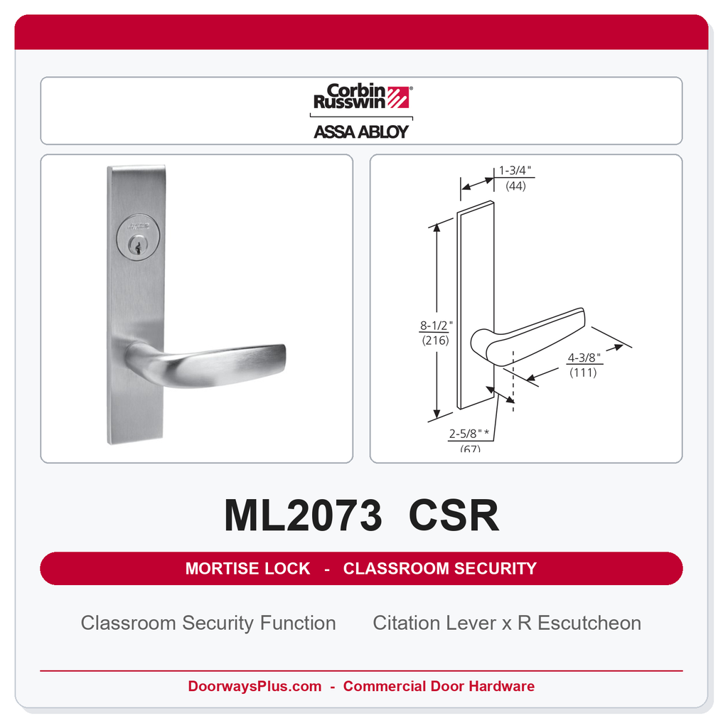 Corbin Russwin ML2073 CSR Classroom Security Mortise Lockset | Grade 1 Commercial