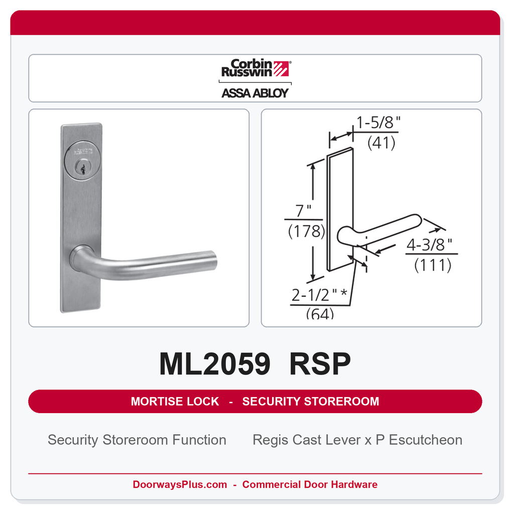 Corbin Russwin ML2059 RSP Security Storeroom or Closet Mortise Lockset | Grade 1 Commercial